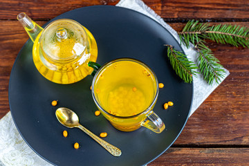 A warming drink. Sea buckthorn tea. Drink more often in the fall or in the winter. Good for health.
