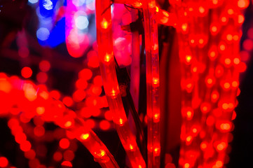 Christmas luminous red garland close-up