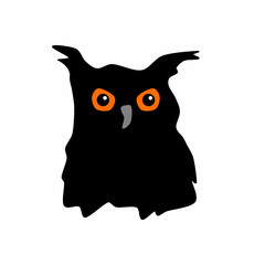 Black eagle owl head silhouette symbol