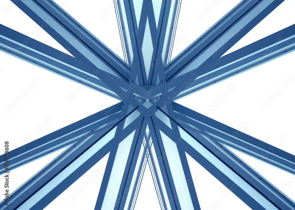 Poster metal framework. computer graphics of star junction. element of modern architecture. structure of gl