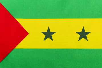 flag of the Republic of Sao Tome and Principe on a textile basis close up