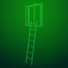 Ladder with open window. Business concept in opportunity. Wireframe low poly mesh vector illustration.