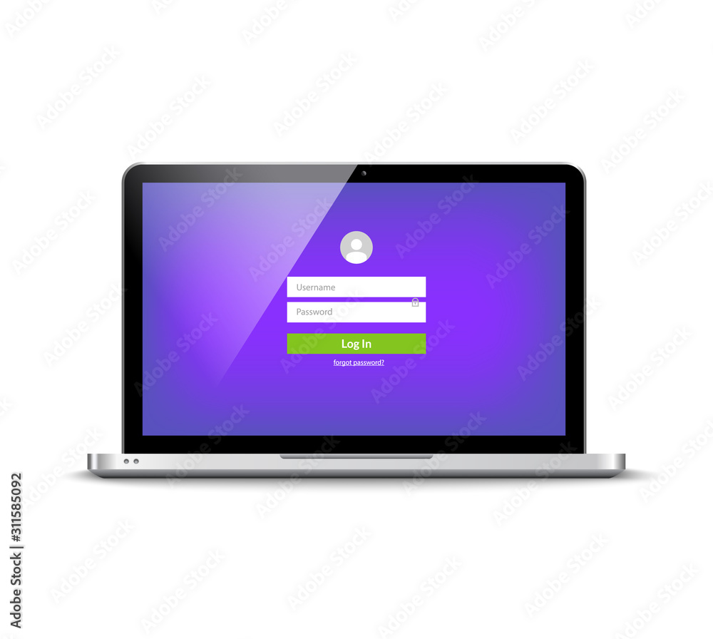 Poster laptop login password on lock screen. computer security protection login user concept form