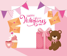 happy valentines day card with decoration vector illustration design