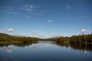 landscape with lake and blue sky, åre, jämtland,sweden,norrland,eu,europe