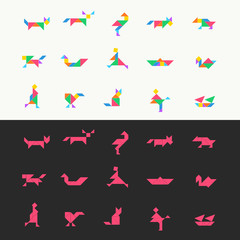 Tangram puzzle square set. Vector triangle geometric tangram template illustration chinese traditional