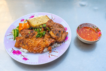 Close up photo of Vietnamese food - com tam