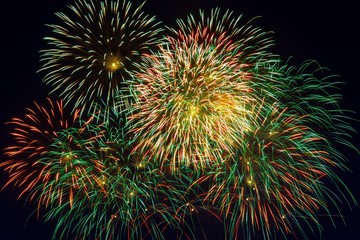 Abstract, fireworks, and beautiful sky for celebration new Year's holiday or Christmas