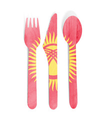 Eco friendly wooden cutlery - Plastic free concept - Flag of Kyrgyzstan