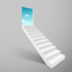 Stairway with open door heaven, ladder staircase to sky concept