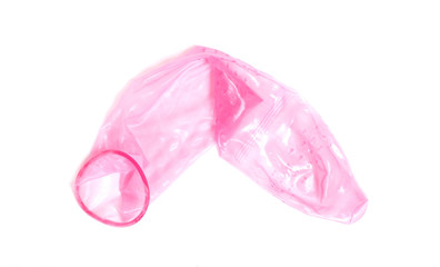 Red condom, isolated