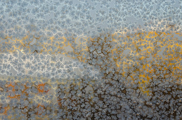 Winter patterns on the window.Frozen glass with snowflakes.