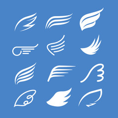 Fototapeta premium Vector wings icon set. Bird or angel wing silhouette illustration design feather