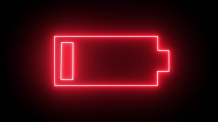 Neon glowing battery icon.  Charger, running from red low to green full cell phone battery.