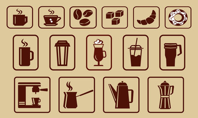 Coffee shop icon set, flat design, coffee house business concept.