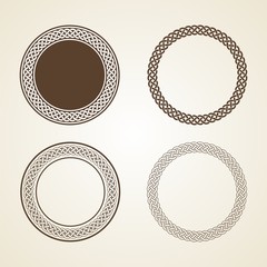 set of round celtic knot meander frame vector illustration