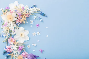 Zelfklevend Fotobehang spring flowers on paper background © Maya Kruchancova