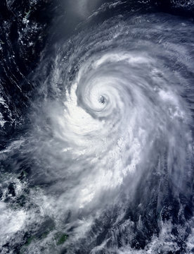 Eye of the Hurricane. Hurricane on Earth. Typhoon over planet Earth.. Category 5 super typhoon approaching the coast. View from outer space. (Elements of this image furnished by NASA)