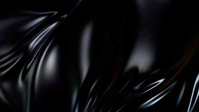 4k 3D animation of wavy black cloth surface that forms ripples like in fluid surface or folds like in tissue. Black silky fabric forms beautiful folds in the air in slow motion. Animated texture. 7