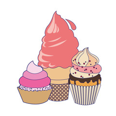 ice cream with cupcakes icon, colorful design