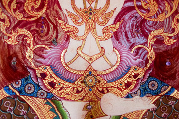 Ancient Thai pattern on wall in Thailand Buddha Temple , Asian Buddha style art