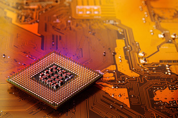 Abstraction Close up of computer background, Mainboard Electronic and CPU.