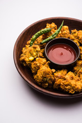 Crispy Corn pakora/pakoda, bhajji, Bhaji, bajji or pattice . served with tomato ketchup