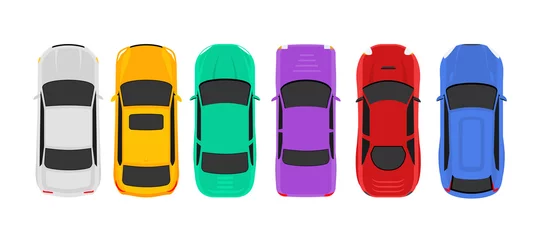 Foto auf Acrylglas Cartoon-Autos Vektor-Auto-Draufsicht-Symbol-Darstellung. Fahrzeug flach isoliertes Auto-Symbol