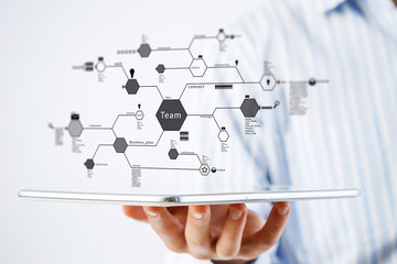 Global networking concept with lines from tablet