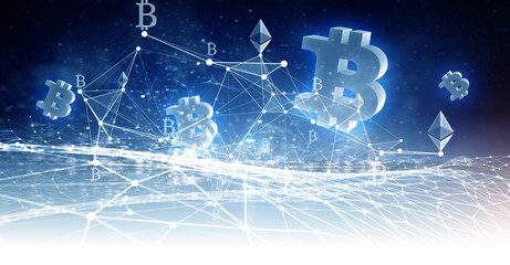 Crypto currency market. Mixed media