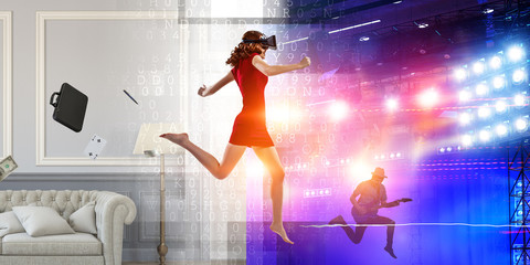 Experiencing virtual technology world. Mixed media