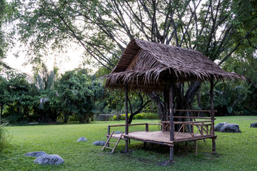 Small hut in traditional rice fields.