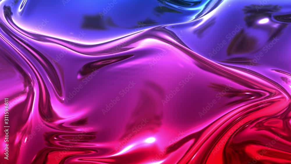 Poster animated metalic red blue gradient in 4k. 3d render of wavy cloth surface that forms ripples like in