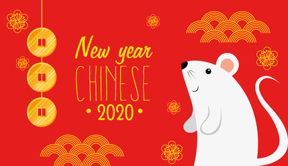 Fototapeta na wymiar happy new year chinese 2020 with rats and decoration vector illustration design