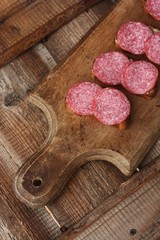 Sandwiches with bread and sausage on the table 