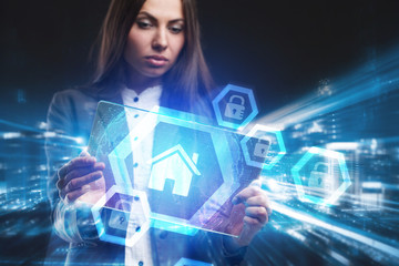 Business, Technology, Internet and network concept. Young businessman working on a virtual screen of the future and sees the inscription: