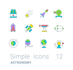 Set of Simple line Icons of Astronomy