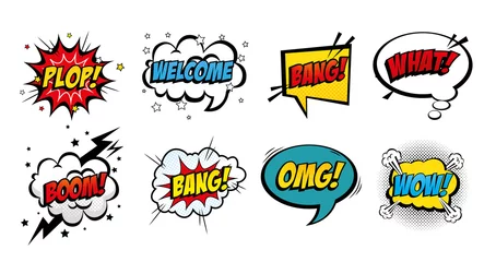 Deurstickers set of expressions and explosions pop art style icon vector illustration design © Gstudio