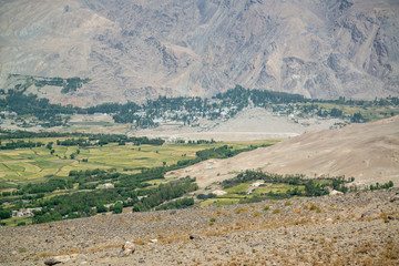 Fototapeta na wymiar View to Ishkashim city from mountain in Afghanistan
