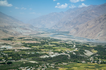 View to Ishkashim city from mountain in Afghanistan