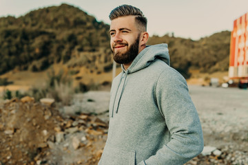 Man rest on top of mount after morning training