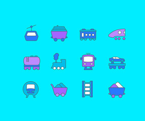 Set of Simple line Icons of Rail Transport