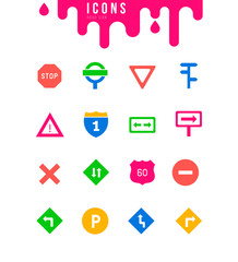 Set of Simple Icons of Road Sign