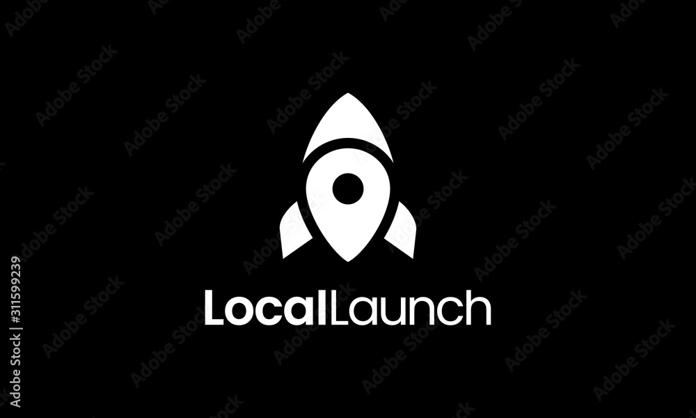 Aufkleber local map pin navigation with launch rocket logo design template