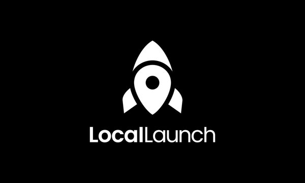 local map pin navigation with launch rocket logo design template