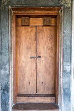 Vintage wooden door, Old building style.