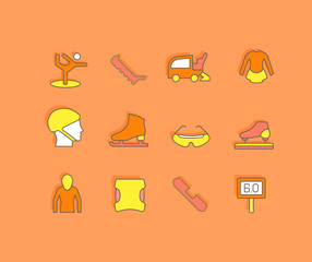 Set of Simple line Icons of Skating Sports