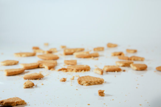 Crumbles of biscuits from front