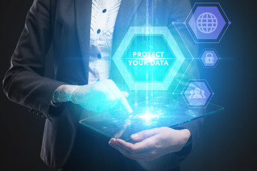 Business, Technology, Internet and network concept. Young businessman working on a virtual screen...