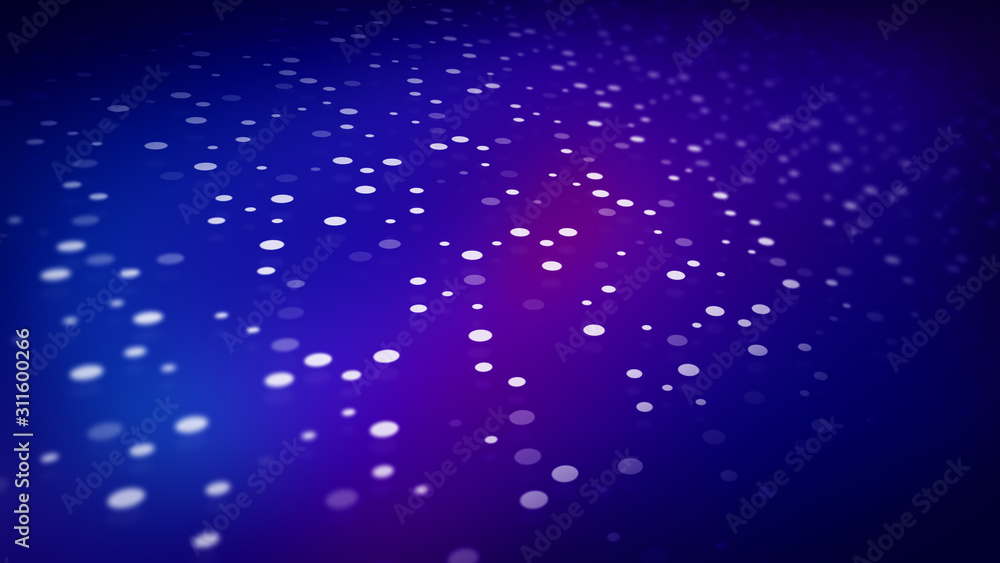 Poster white dot pattern with diminishing perspective on a soft dark blue and purple color gradient backgro